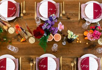 red and white wedding table decor