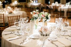 Fresh Centerpieces of Pink Roses and White Freesias