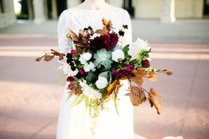 Bohemian Bouquet with Succulent, Dahlias, Fall Leaves and Ferns