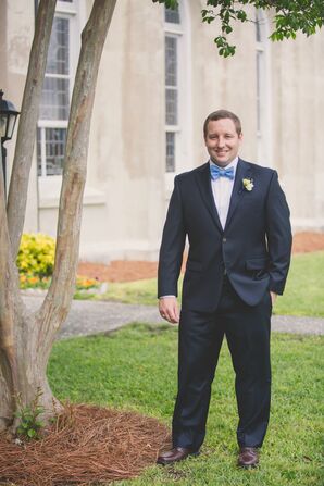Navy Wedding Suit and Blue Bow Tie