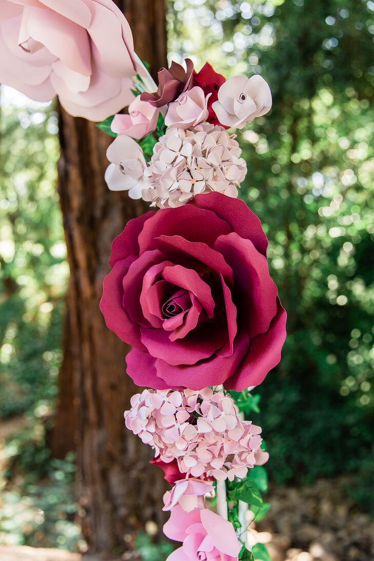 Pink Paper Rose and Hydrangea Wedding Arch