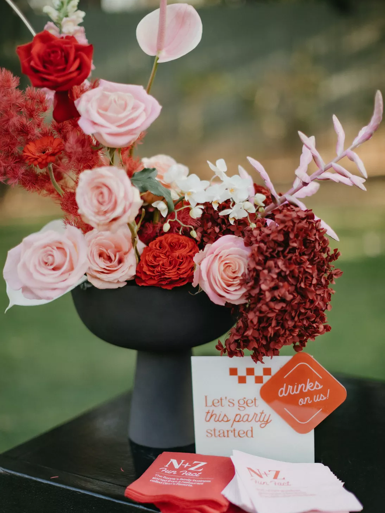 Red rose flower arrangement for your Beauty and the Beast wedding