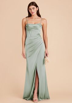 Birdy Grey Carrie Matte Satin Dress in Sage Bridesmaid Dress