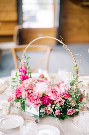 Pink Rose Hoop Centerpiece