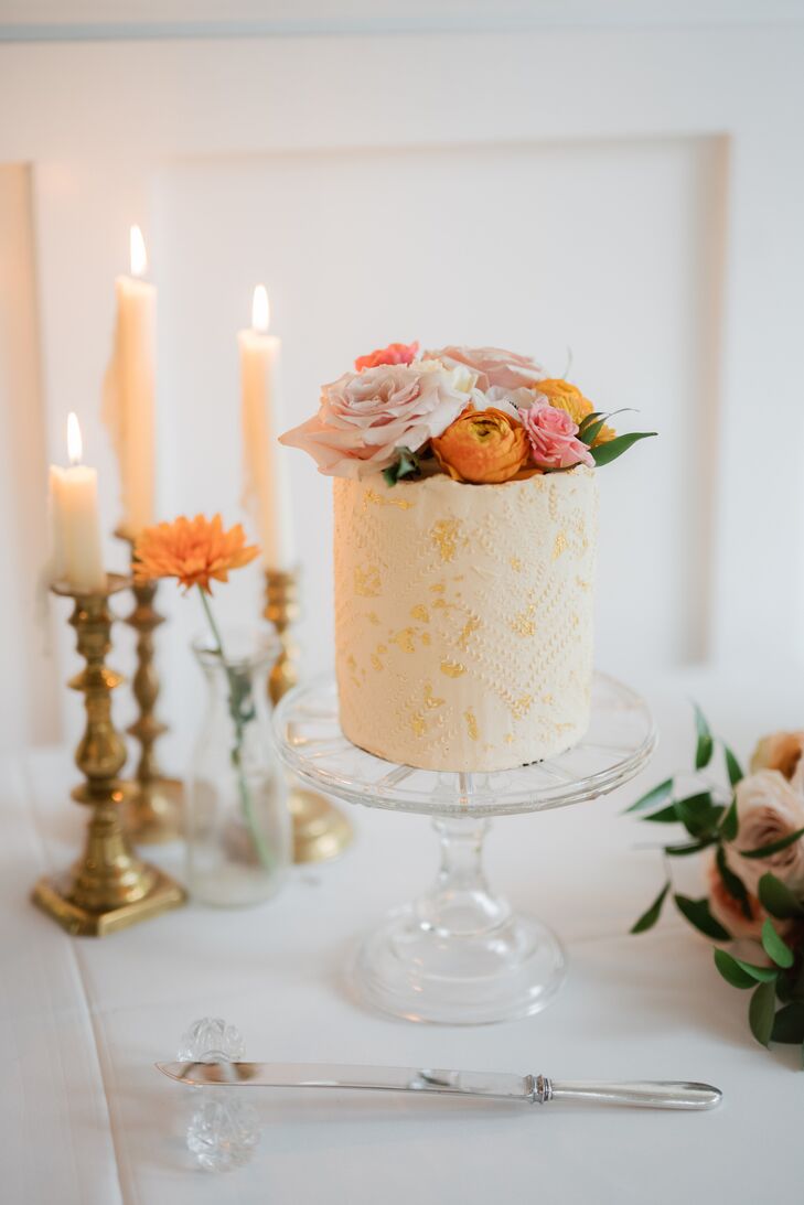 Homemade Wedding Cake With Bright Flowers
