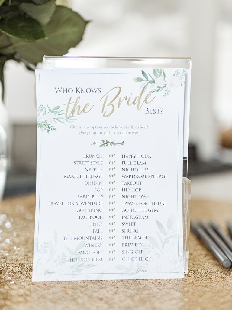 Bridal shower game card