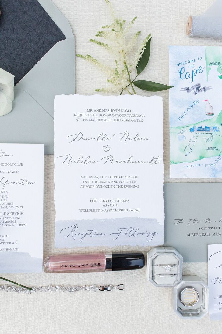 Classic, Simple Wedding Invitations with Torn Edges and Calligraphy