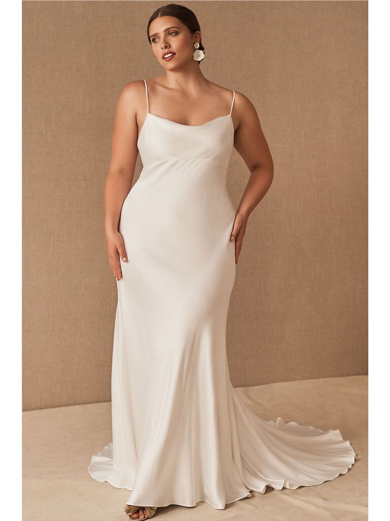 Cowl-neck silk wedding dress