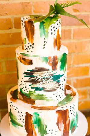 Abstract, Hand-Painted, Earth-Tone Wedding Cake with Fondant