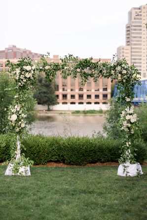 Wedding Arch with Greenery and White Flowers