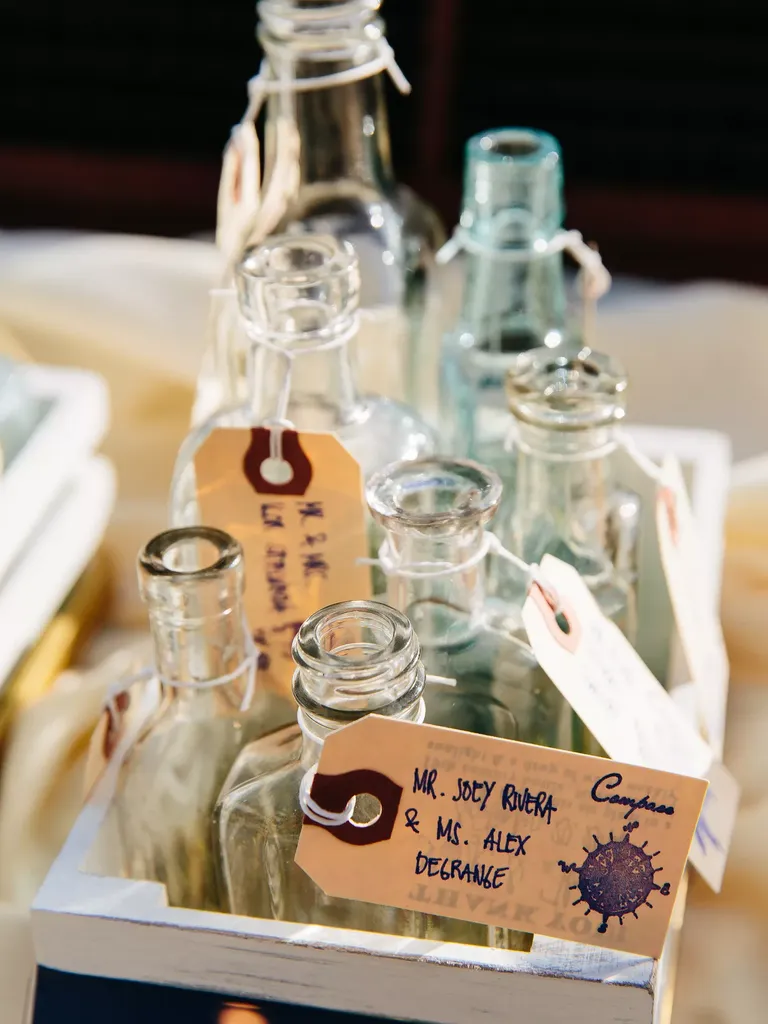 Nautical Escort Tags on Glass Bottles