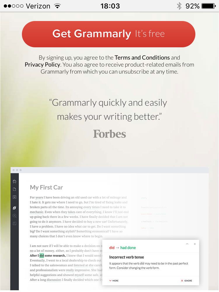 Grammarly wedding app screenshot