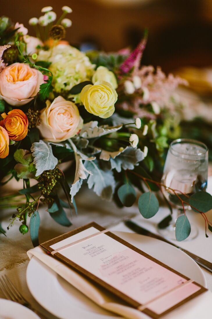 Floral Centerpiece Next to Menu Card