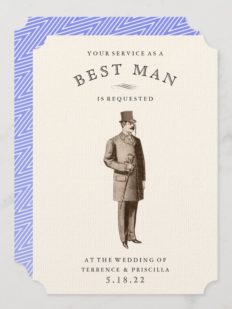 Your Service As A Best Man Is Requested card with old time man illustration