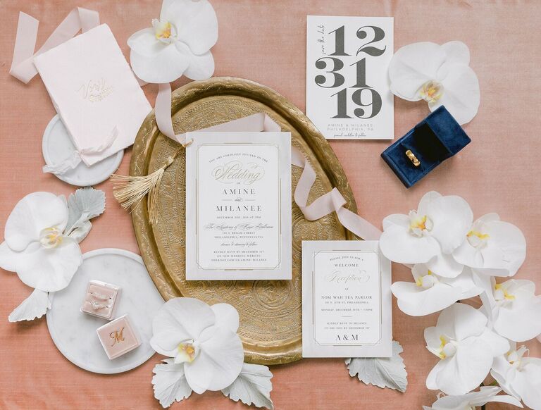 Romantic white wedding invitation suite