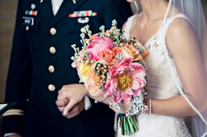Coral and Pink Peony and Rose Bouquet