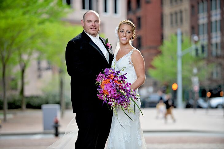 With the help of Tangorra Wedding Planning, Ashley and Matthew Pisapia planned a modern wedding at the Boston Harbor Hotel with a bright color palette