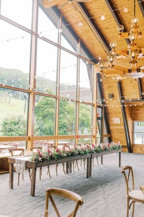 Rustic Wedding Reception With Wood Farm Table