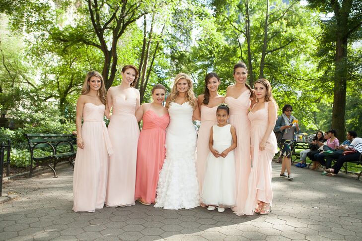 Floor-Length Blush Amsale Bridesmaid Dresses