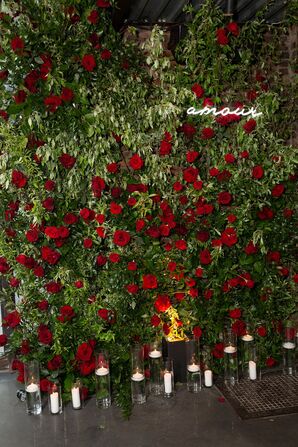 Luxurious, Romantic Display of Red Roses, Greenery and Candles