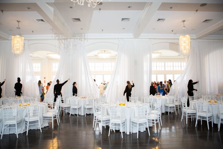 All-White Reception Dècor at Military Wedding at Belle Mer in Newport, Rhode Island