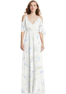 Dessy Group Convertible Cold-Shoulder Draped Wrap Maxi Dress - 1547 V-Neck Bridesmaid Dress