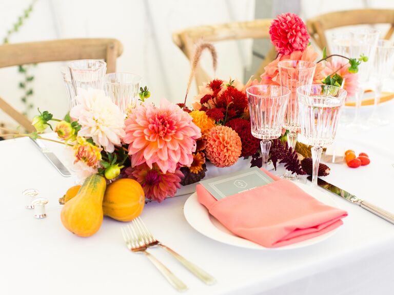 Dahlias fruit floral wedding centerpieces table arrangements