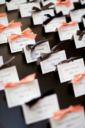 Peach and Gray Bow-Decorated Escort Cards