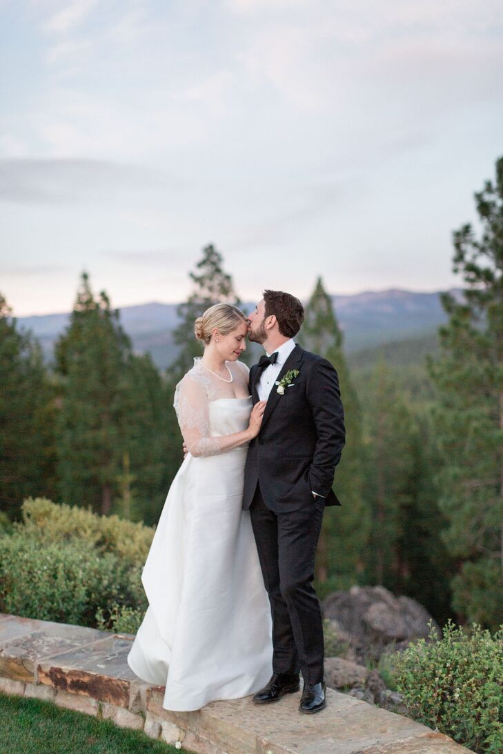 Bride and Groom Portaits in Mountains at Martis Camp in Truckee, California