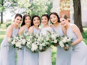 Bridesmaids in Blue Dresses at Wedding in Fayette, Missouri