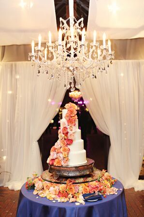Cascading Orange Rose Wedding Cake