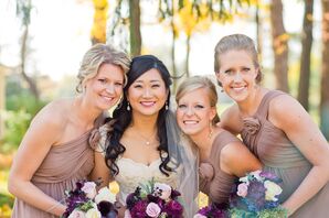 Taupe Bill Levkoff One-Shoulder Bridesmaid Dresses