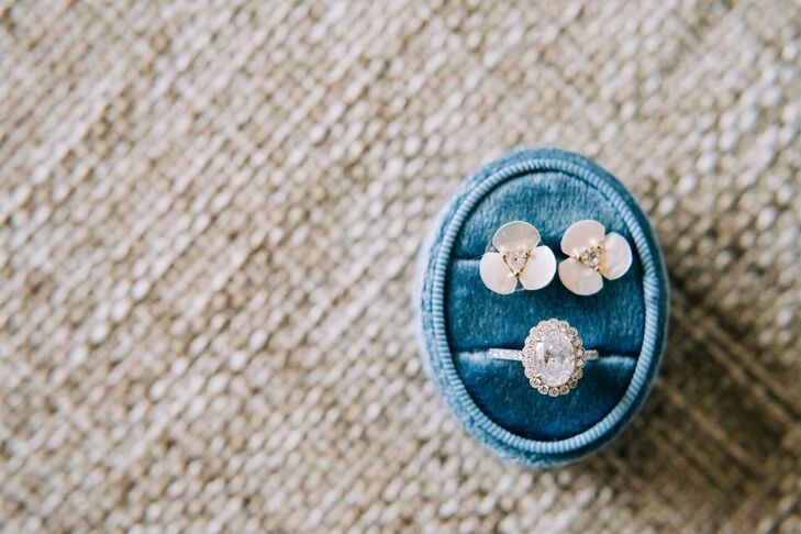 Oval Engagement Ring and Flower Earrings