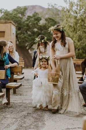 Flower Girls with Greenery Crowns at Big Bend National Park Wedding