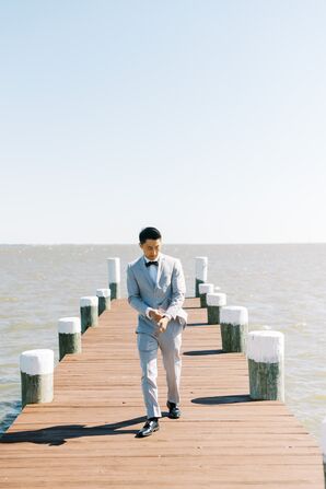 Groom Portraits on Waterfront Dock at Celebrations at the Bay in Pasadena, Maryland