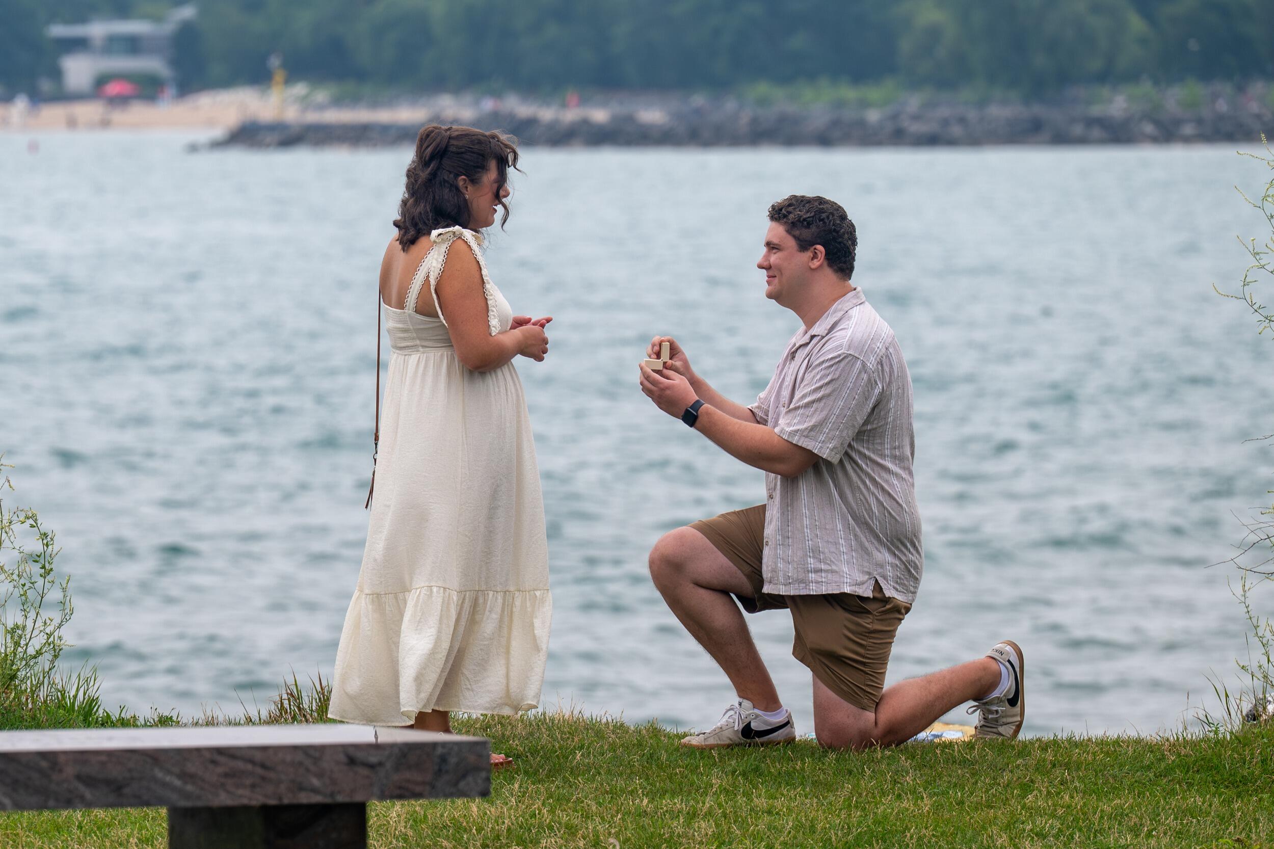 Andrew proposes! The two travel back to the place where their love story began -- the campus of Northwestern University.