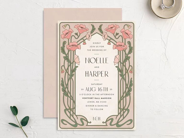art nouveau romantic wedding invitation