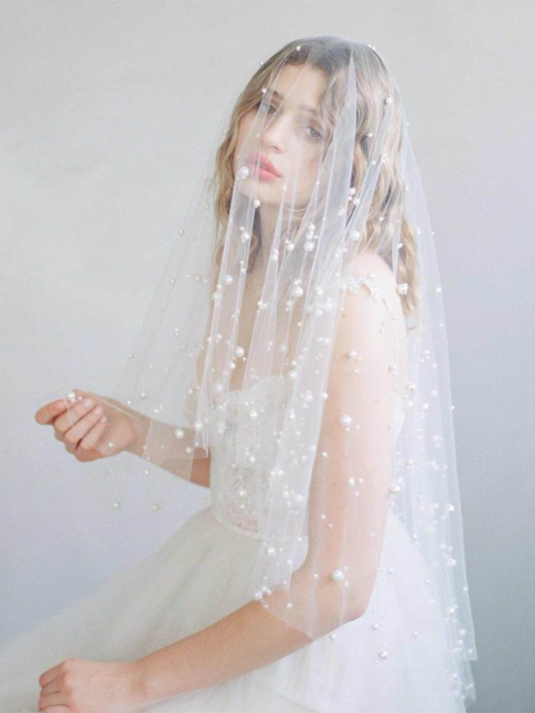 pearl embellished bridal veil 