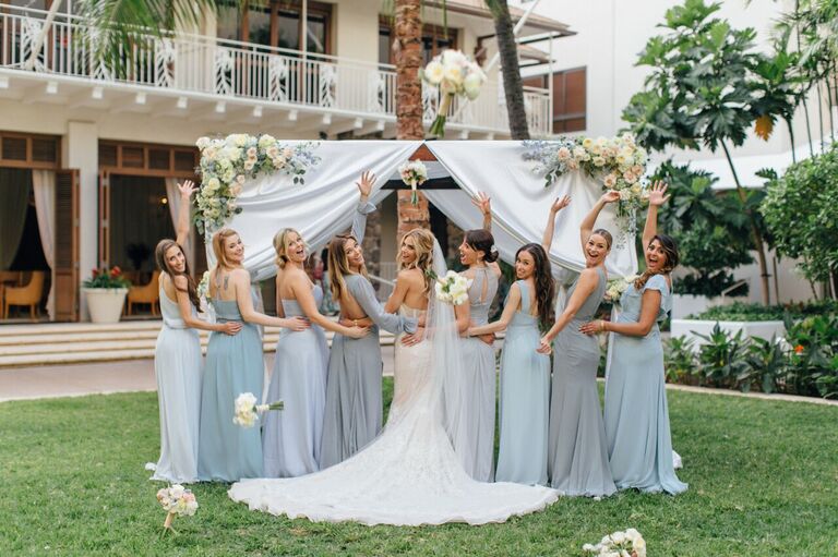 Kelly Kruger and bridesmaids at her wedding in Honolulu, Hawaii