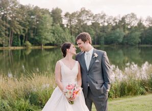 Lace and Satin Ball Gown with V-Shaped Neckline