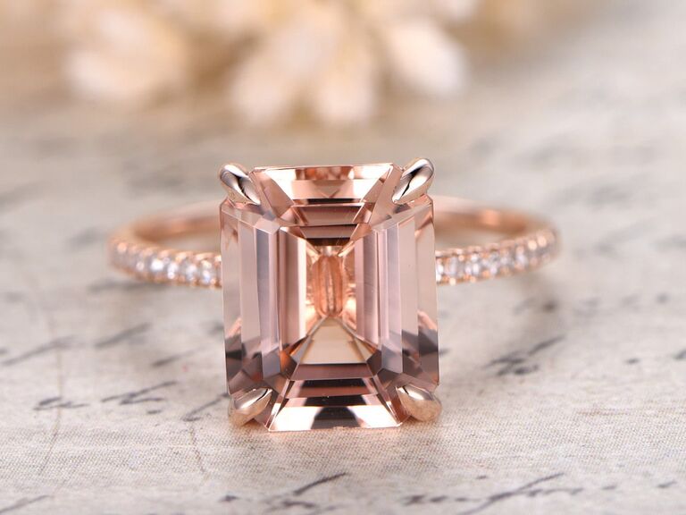 emerald cut morganite engagement ring