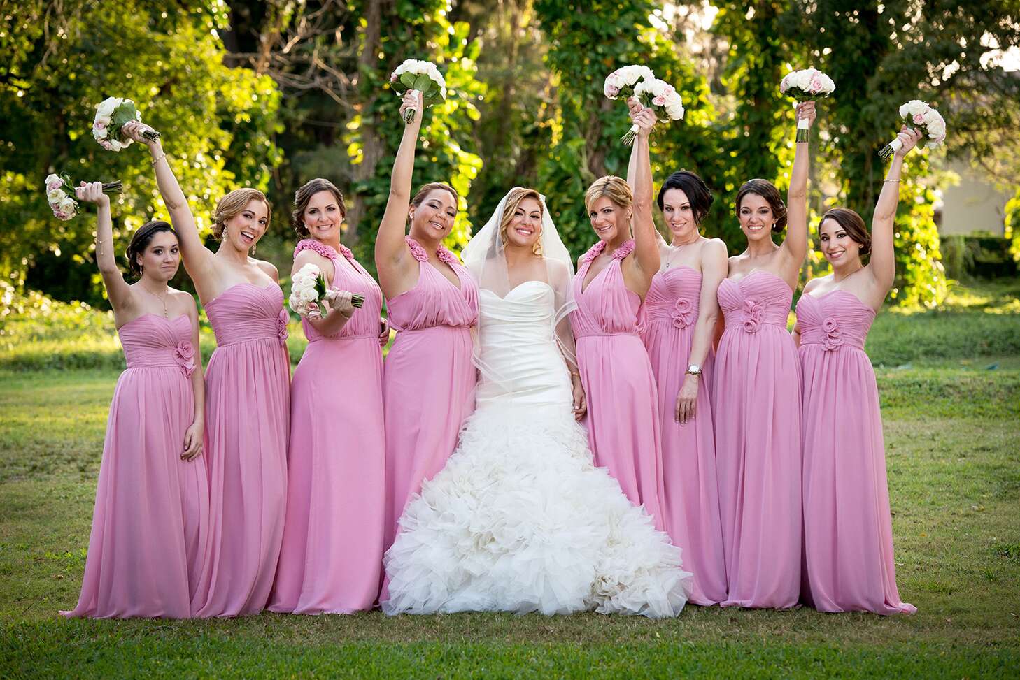 Pink, Long Bridesmaid Dresses