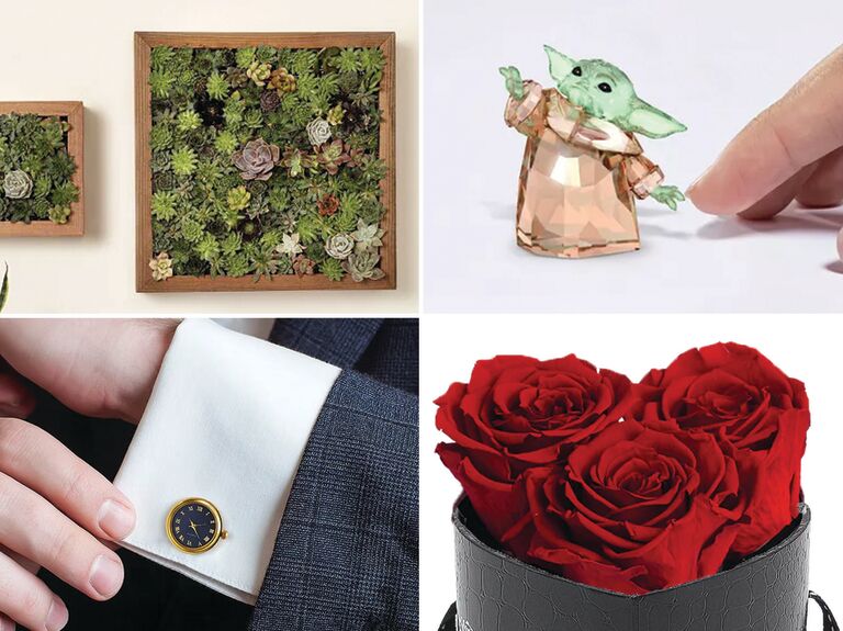 Collage of four 15-year anniversary gift ideas