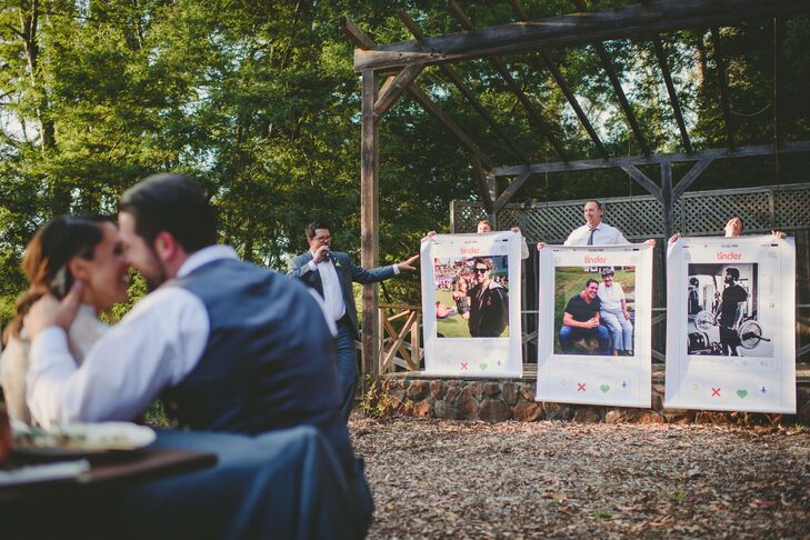 "Because we met on Tinder, our best man—with visual support from the groomsmen—described Keith's strategy to attract women on the dating app, which was pretty hilarious," Crystal says.