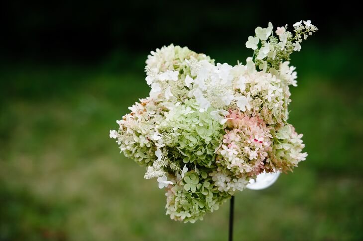 Ivory, Green and Pink Hydrangea Ceremony Arrangements