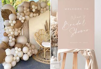 Collage of two boho bridal shower decorations