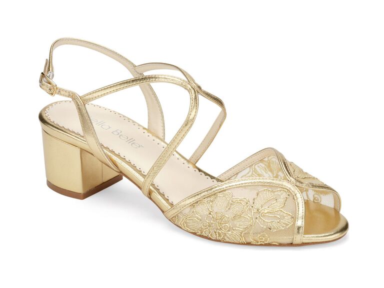 nordstrom bella belle gold metallic lace wedding heeled sandal with peep toe and block heel