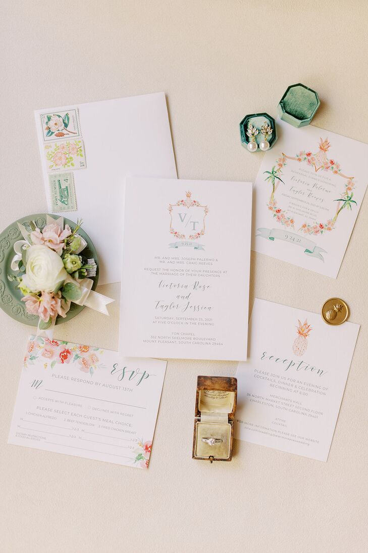 Wedding Invitations With Pink and Green Floral Details