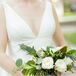 Small and Simple Bouquet With White Roses and Greenery, Leaves