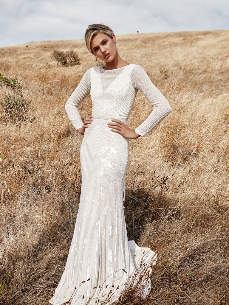 Long-sleeved 1920's inspired gown by Mrs. Fray. 
